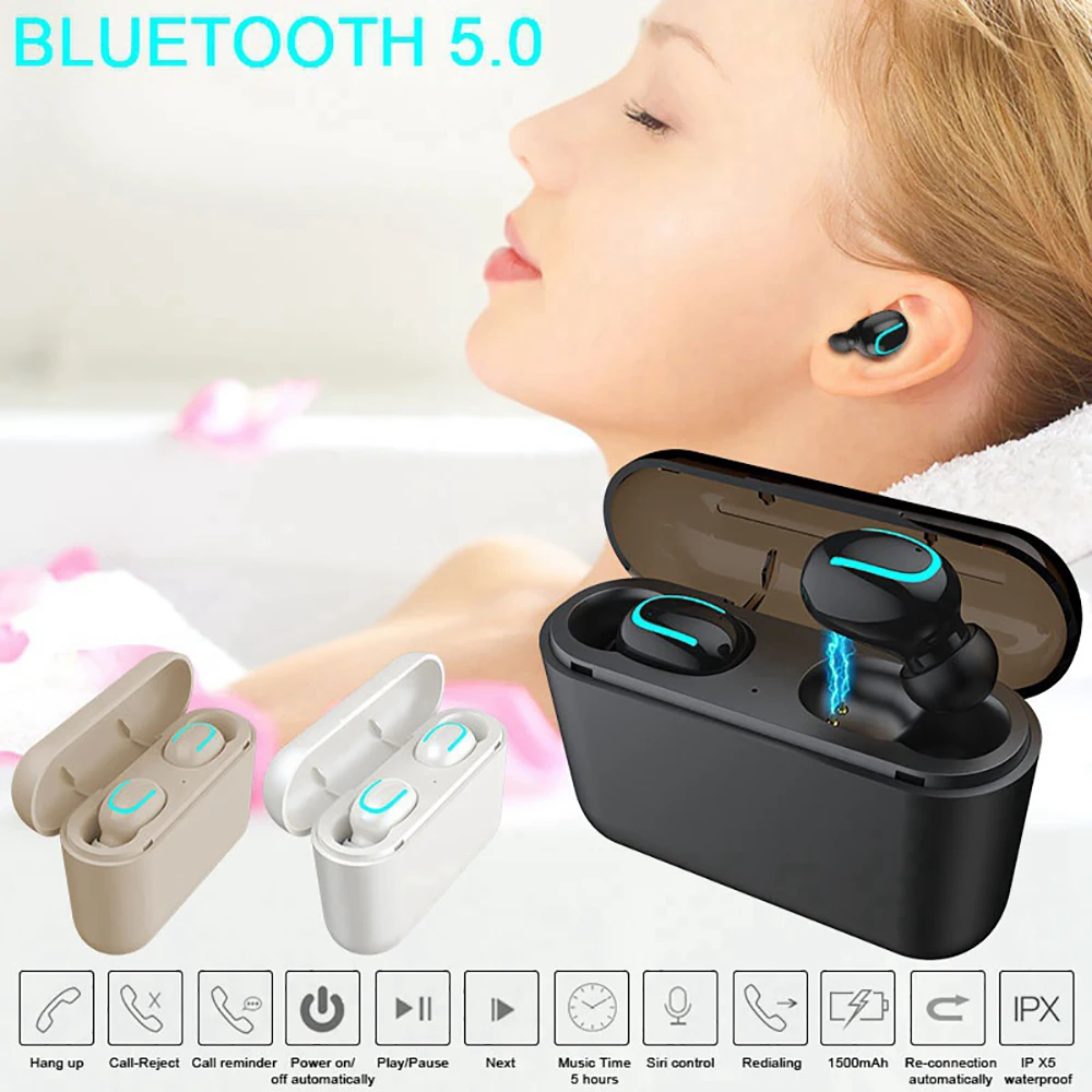 TWS наушники Bluetooth 5 0 водонепроницаемые с зарядным футляром на 1500 мА · ч|Наушники и