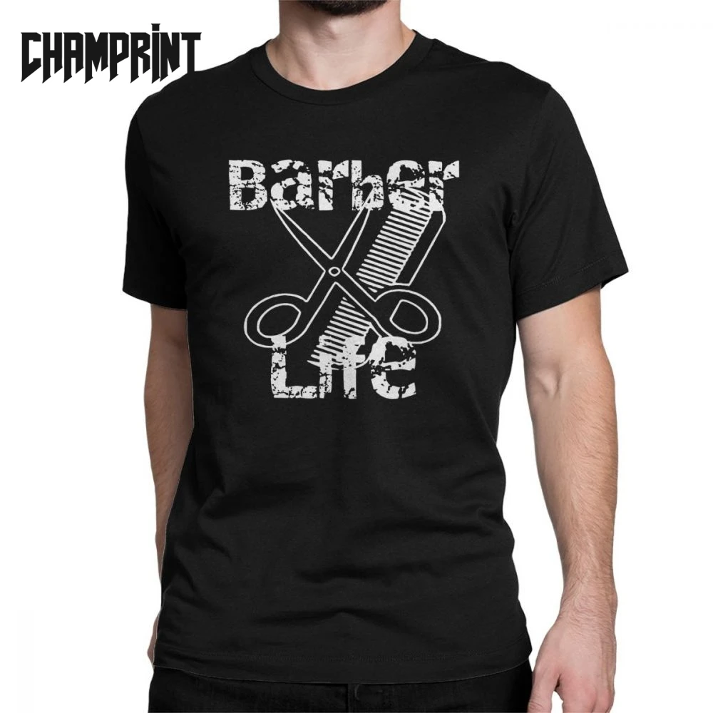 

Barber Life Barber School T-Shirts for Men Hair Razor Scissors Barbershop Haircut Pure Cotton Tees Short Sleeve T Shirts New