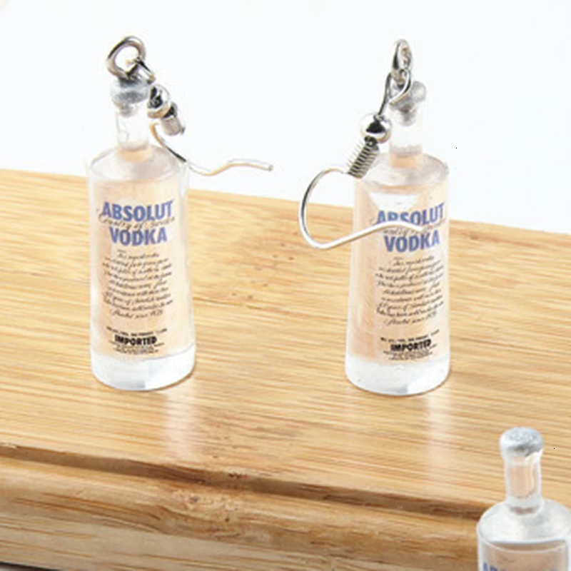 

Handmade Creative Cool Vodka Bottle Drop Earrings Funny Drinking Style Cartoon Transparent Bottle Dangle Earrings For Women Girl