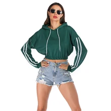 

Y2k long sleeve stripe design short bottoming drawstring hooded sweater women's new joker casual top in spring and autumn 2022