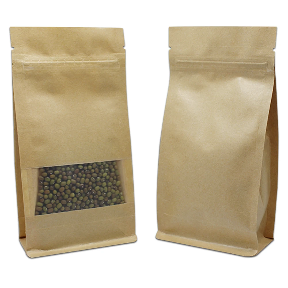 

Wholesale Brown Kraft Paper Doypack Zip Lock Package Bag Clear Window Candy Cookies Coffee Tea Snack Storage Pouches With Zipper
