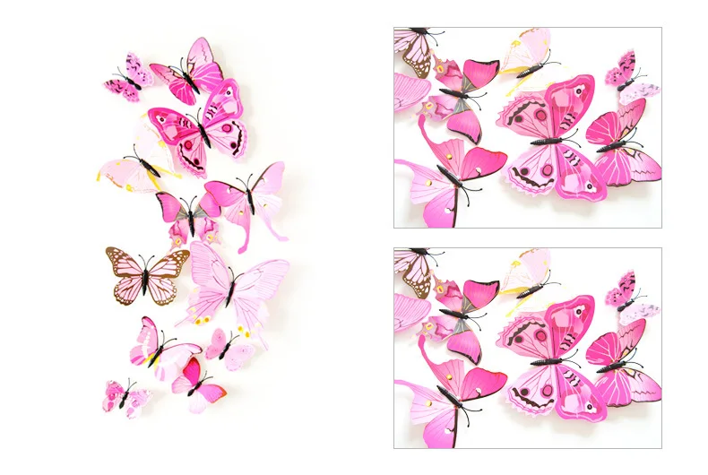 12 шт. пластиковые 3D бабочки занавески украшения булавка бабочка ручной работы искусственные DIY Детские вечерние украшения для дома с булавкой высокое качество - Цвет: Розовый