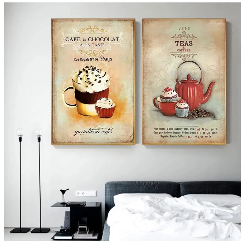 

Nordic Poster Vintage Minimalist Coffee Dessert Canvas painting Abstract Home Decoration Kitchen Wall Pictures No Frame