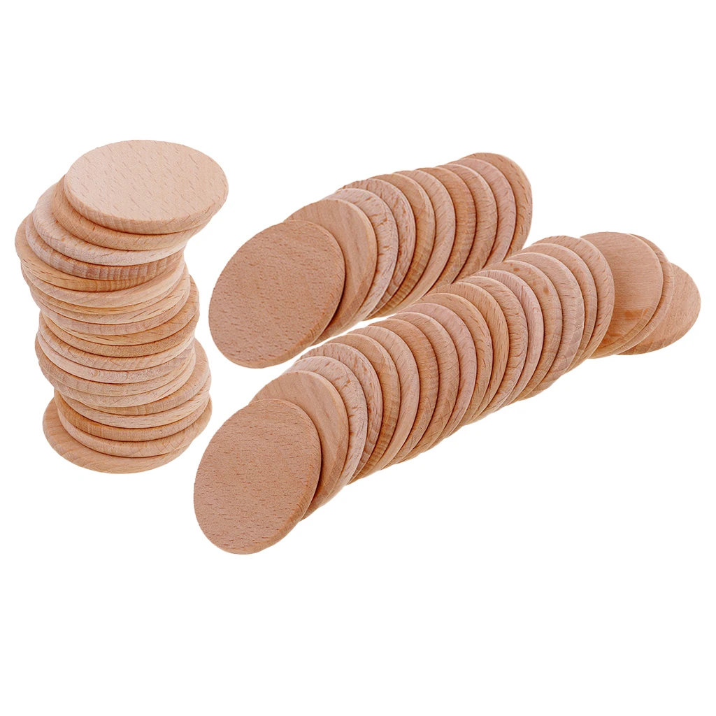 50x Wood Circles Chips Slices For Board Game Home Wedding Party Decors