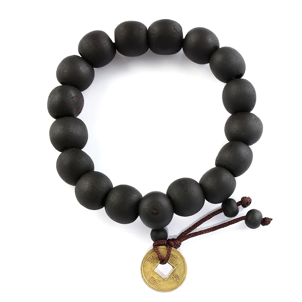 Wood Bead Buddha Bracelet 1Pc Copper Coin Women Men Lucky Religion Bracelets Charm Jewelry