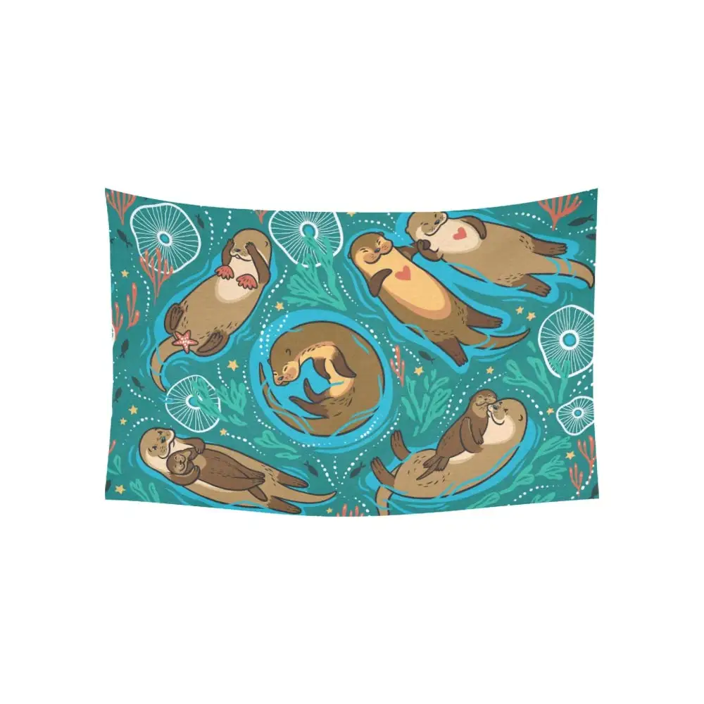 

Otter Animal Cute Tapestries Wall Hanging Flower Psychedelic Decor for Living Room Bedroom