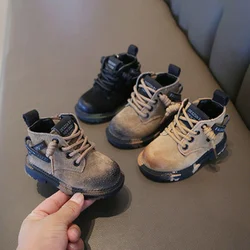 Botas de bebé Botas deportivas de piel auténtica para niños y niñas, zapatos cálidos de invierno, 2021 New，12-14 CM