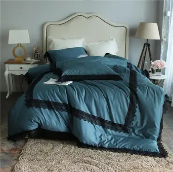 

4Pcs luxury Egypt cotton Satin Glamorous lady Bedding Set Exquisite Lace Duvet cover set Bed Sheet Pillowcases Queen King Size