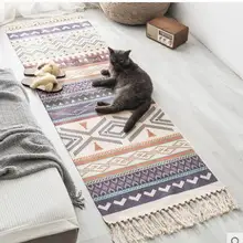 Этнический стиль, хлопок и лен, прикроватный коврик для спальни, длинный напольный коврик, коврик для гостиной, дивана, татами, машинная стирка