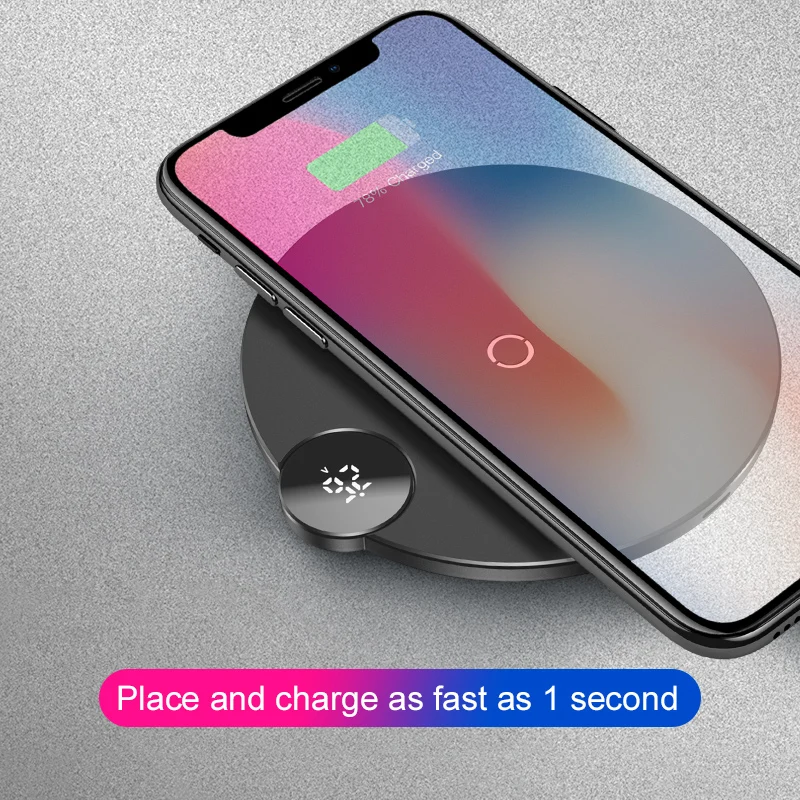 Baseus светодиодный беспроводной зарядное устройство для iPhone Xs Max X 8 Plus 10 Вт Быстрая зарядка для samsung Note 9 Note 8 S10 Plus
