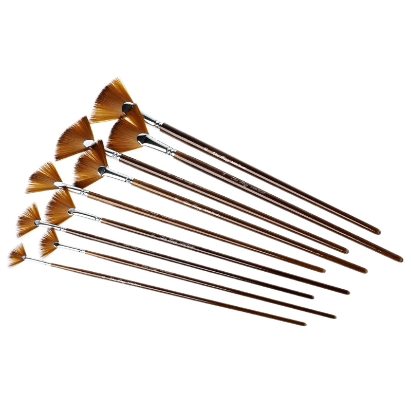9Pcs Fan Shape Brush Painting Pen Set Nylon Hair Acrylic Watercolor Art