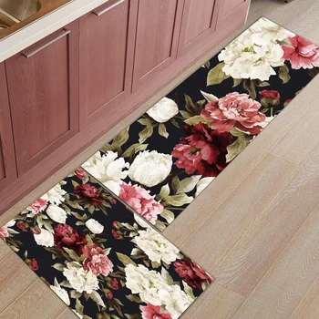 

2pcs/set Flower Petals Red White Leaves Plants Mat Kitchen Floor Mats For Living Rooms Door Mats Entrance Decor Floor Rug Carpet