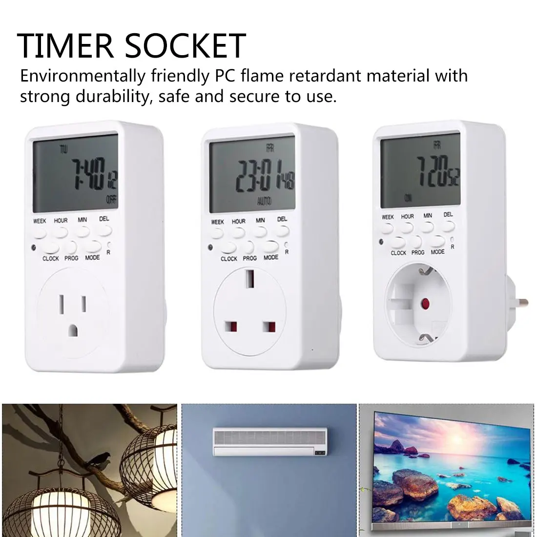 

Electronic Digital Timer Switch EU UK US Plug Kitchen Timer Outlet 230V 120V 7 Day 12/24 Hour Programmable Timing Socket