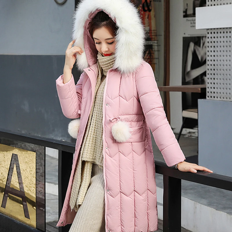 

-25 degrees Winter Women long parkas jackets Plus size M-5XL thick warm big fur collar female Slim sintepon parkas outwear coa