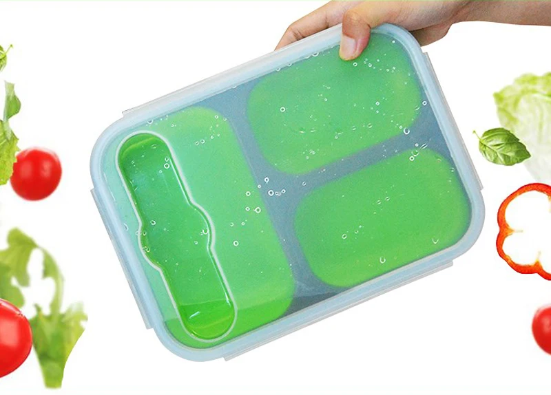 3 отсека силиконовая складная коробка Bento складная переносная коробка для ланча для еды столовая посуда контейнер для еды миска для еды для детей