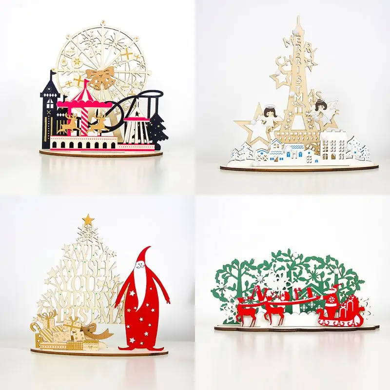 

Wooden Christmas Elk Santa Claus Tower Ferris Wheel Decoration DIY Merry Xmas Ornament Church Table Home Decor