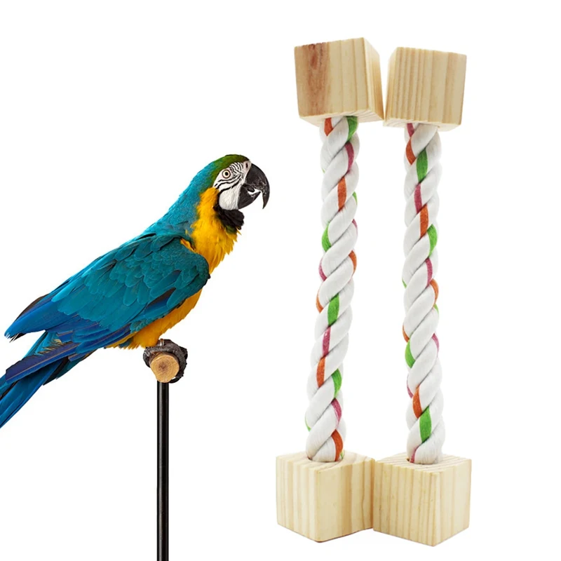 

Suitable Bird Toys Wooden Blocks Perch Cotton Rope Birds Cage Stand Bar Parrots Toys For Birds