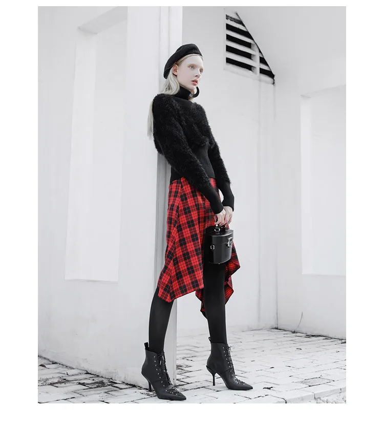 PUNK RAVE Girl Temperament Sweater Female Short Design Slim High Collar Pullover Autumn and Winter Black Sweaters