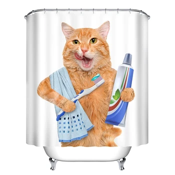 

Cute Cat 3D Printed Shower Curtain Waterproof Polyester Fabric Bath Curtain For Bathroom Curtain Decor With 12 Hooks