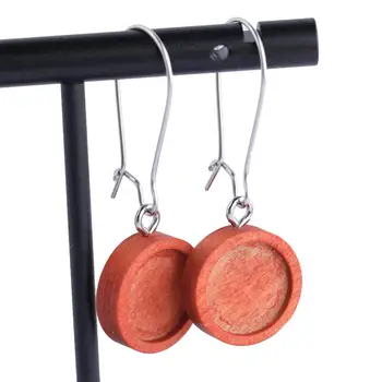 

Onwear 10pcs Dangle Wood Earring Base Setting Blanks dia 12mm Cabochon Bezel Trays Diy Ear Wire Hooks Findings