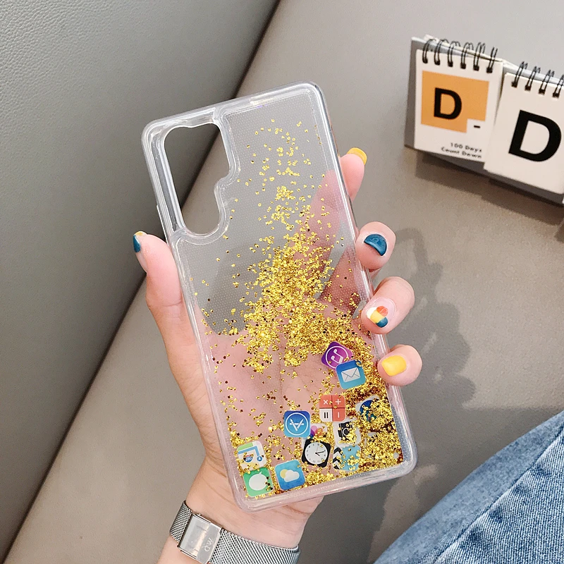 

For huawei P30 pro 20 lite Nova 3E Case Quicksand Mobile Apps Icon Pattern For huawei Nova 5 5i 4 3i Dynamic Liquid Cases Cover