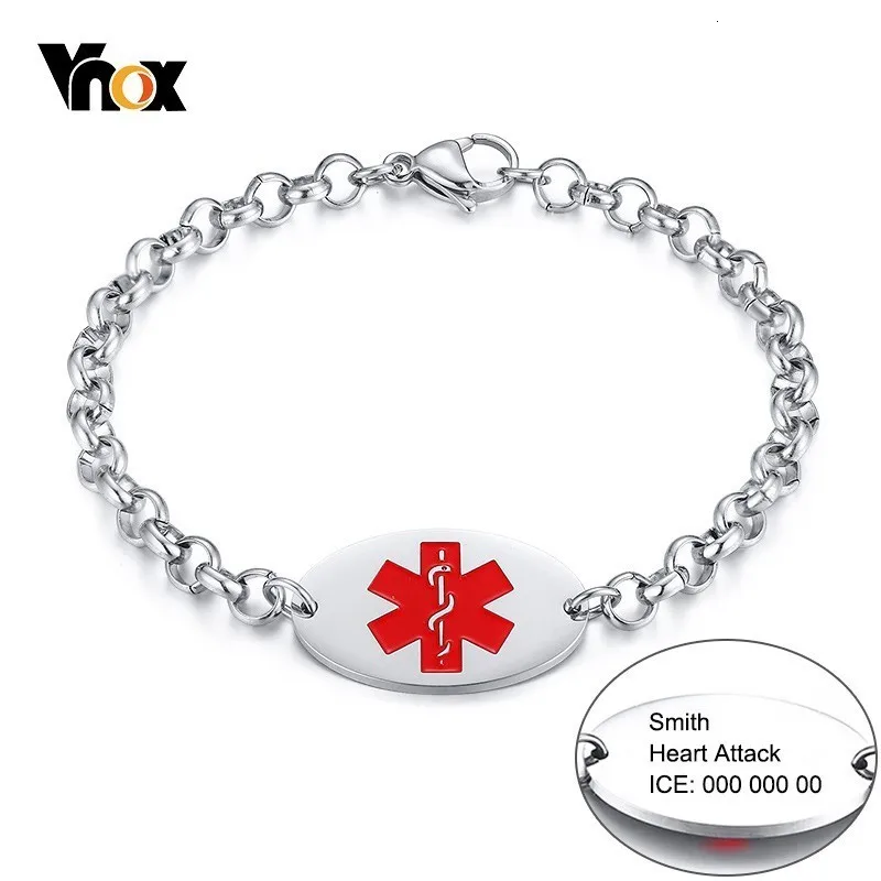 

Vnox TYPE 1 DIABETES Medical Alert Bracelets for Women Man Free Custom Engrave Stainless Steel ID Tag Cable Chain Jewelry