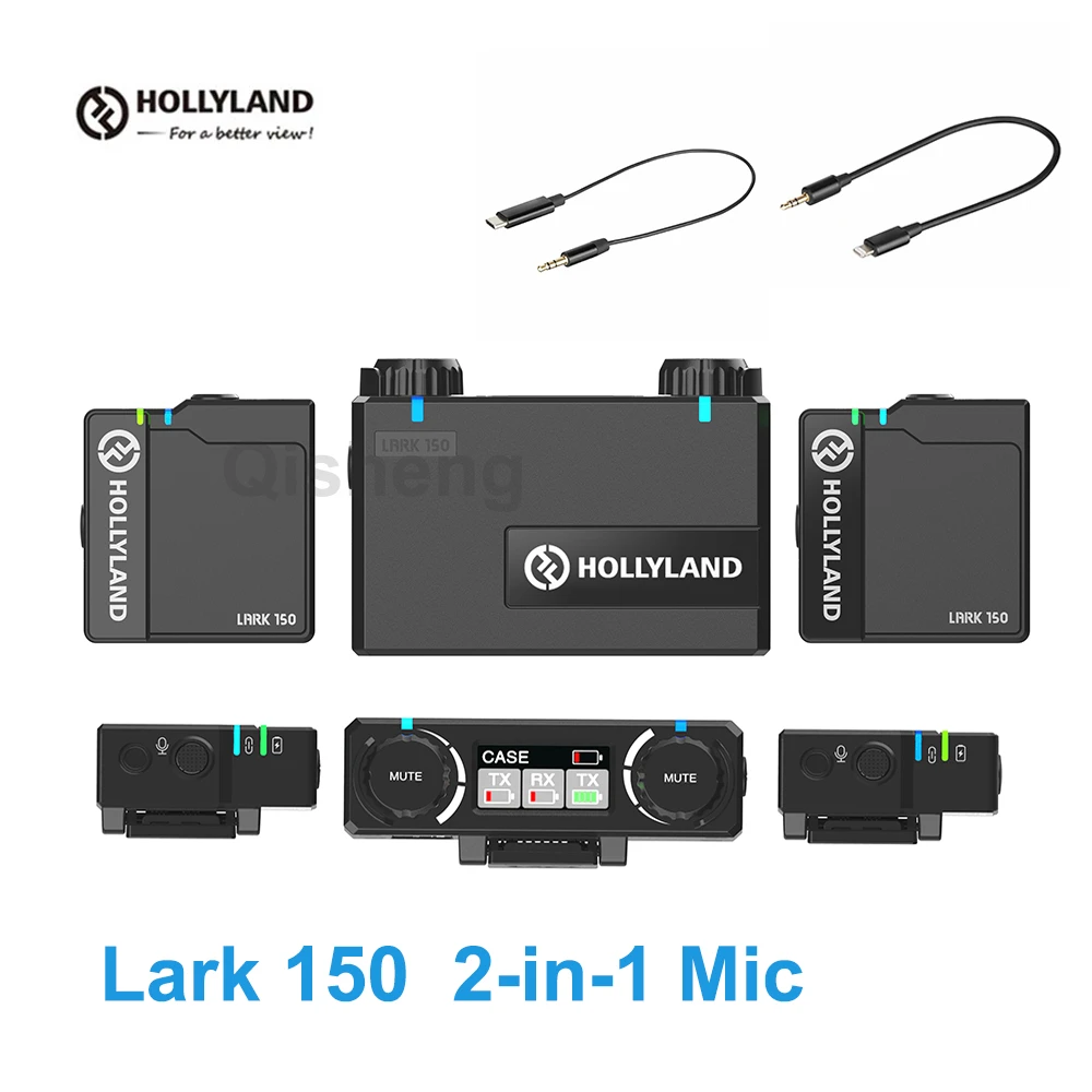 Hollyland LARK 150 Duo Solo Wireless Microphone System Lavalier Mic 2.4G  OLED Microphone with Battery for Phone DSLR Camera