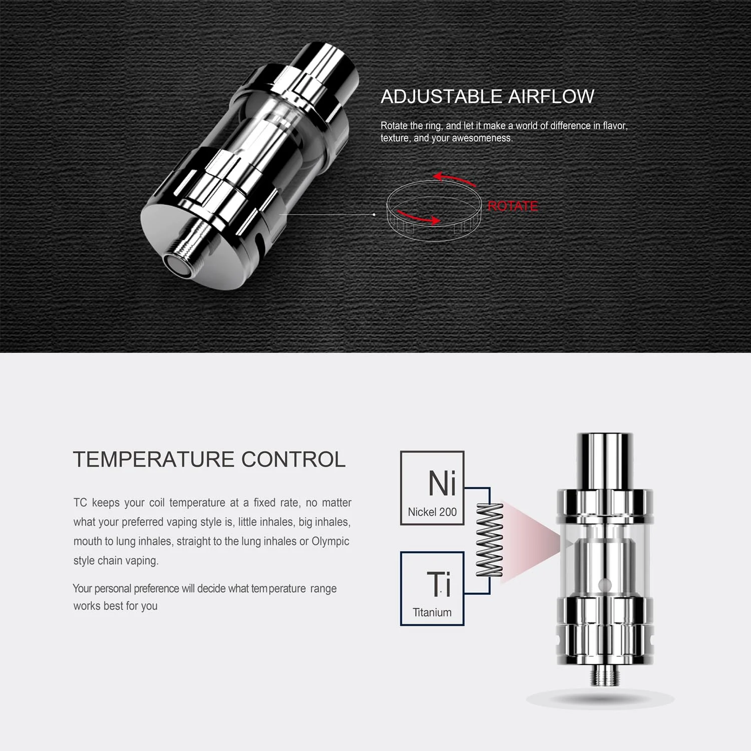 Vaptio P1 TF бак 2,0 мл емкость Ремонтопригодный атомайзер сопротивление 0,25 Ом Двухъядерный Встроенный 510 поток мод