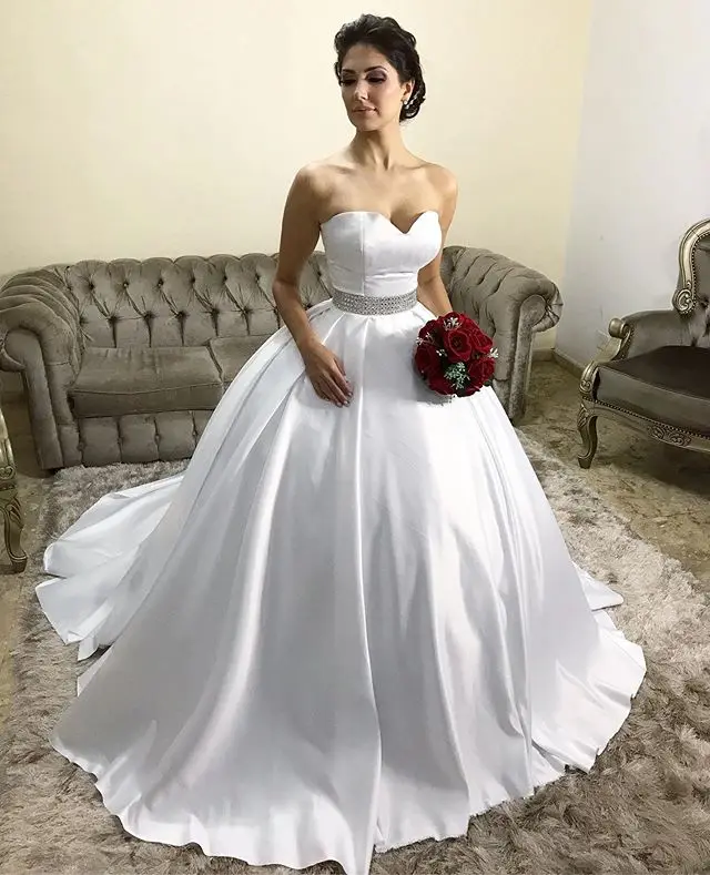 Vestido De Novia Vintage Lace Applique Bow Wedding Dress Court Train Button Cover Back Short Sleeve Crew Neck Vestidos Novia
