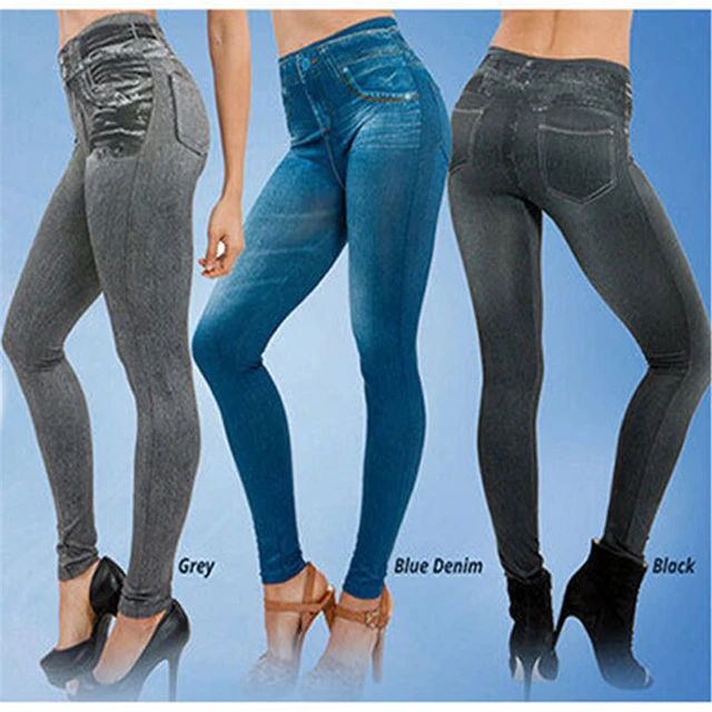 Jeggings Faux Denim Jeans Women Leggings High Waisted Tummy
