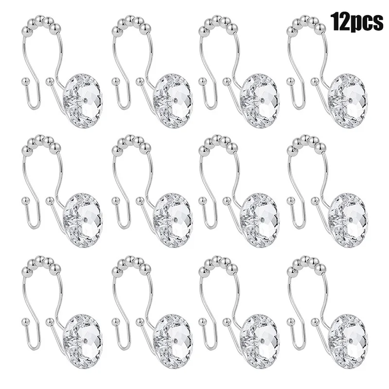 12 Pcs Stainless Steel Decorative Shower Curtain Hooks Acrylic Clear Shower Curtain Rings LAD-sale