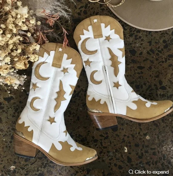 

Women's Shoes New for 2020 High Quality Pu Leather Safety Fashion Boot Female Vinage Classic Cowboy Boots Hollow Star Moon QA013