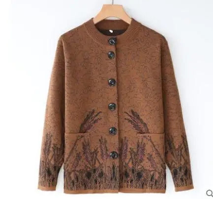 Оранжевый woman with New style fashion Long sleeve round collar mother Cardigan Sweater coat - Цвет: Оранжевый