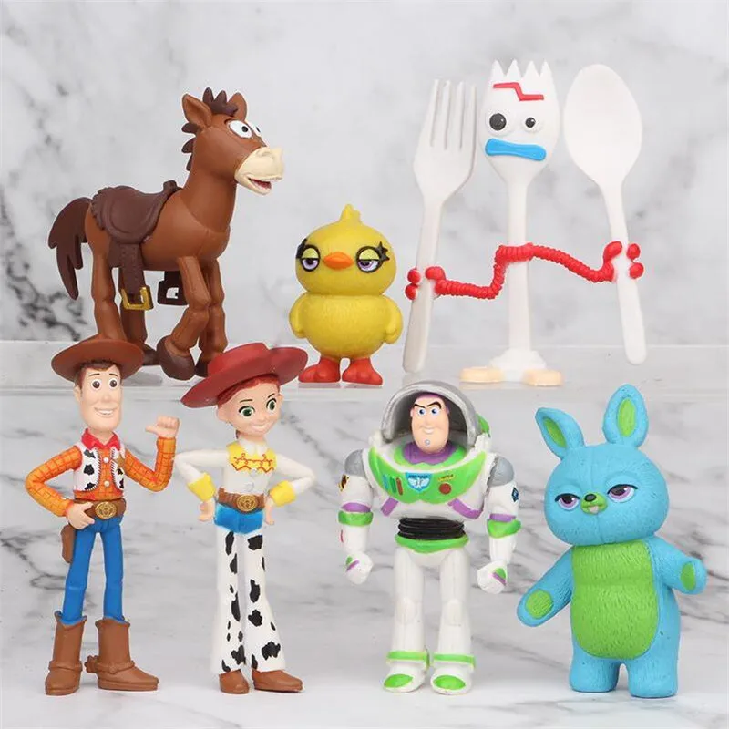 

7 stks/set Toy Story 4 Action Figure Speelgoed Woody Buzz Lightyear Jessie forky Pop collectible