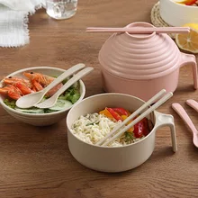 Экологичная Пшеничная солома, быстрорастворимый суп, лапша, рисовая чаша с ручкой с крышкой, набор посуды для салата, японский сосуд