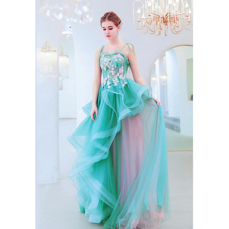 SSYfashion ремень без рукавов длиной до пола с аппликацией длинное необычное зеленое вечернее платье вечерние банкетные Формальные платья Vestidos De