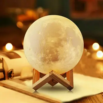 

3D Printing Moon/Jupiter/Earth Lamp 16 Color Dimmable Rechargeable LED Light Satellite Table Decor Remote Control Toy Wood Stand