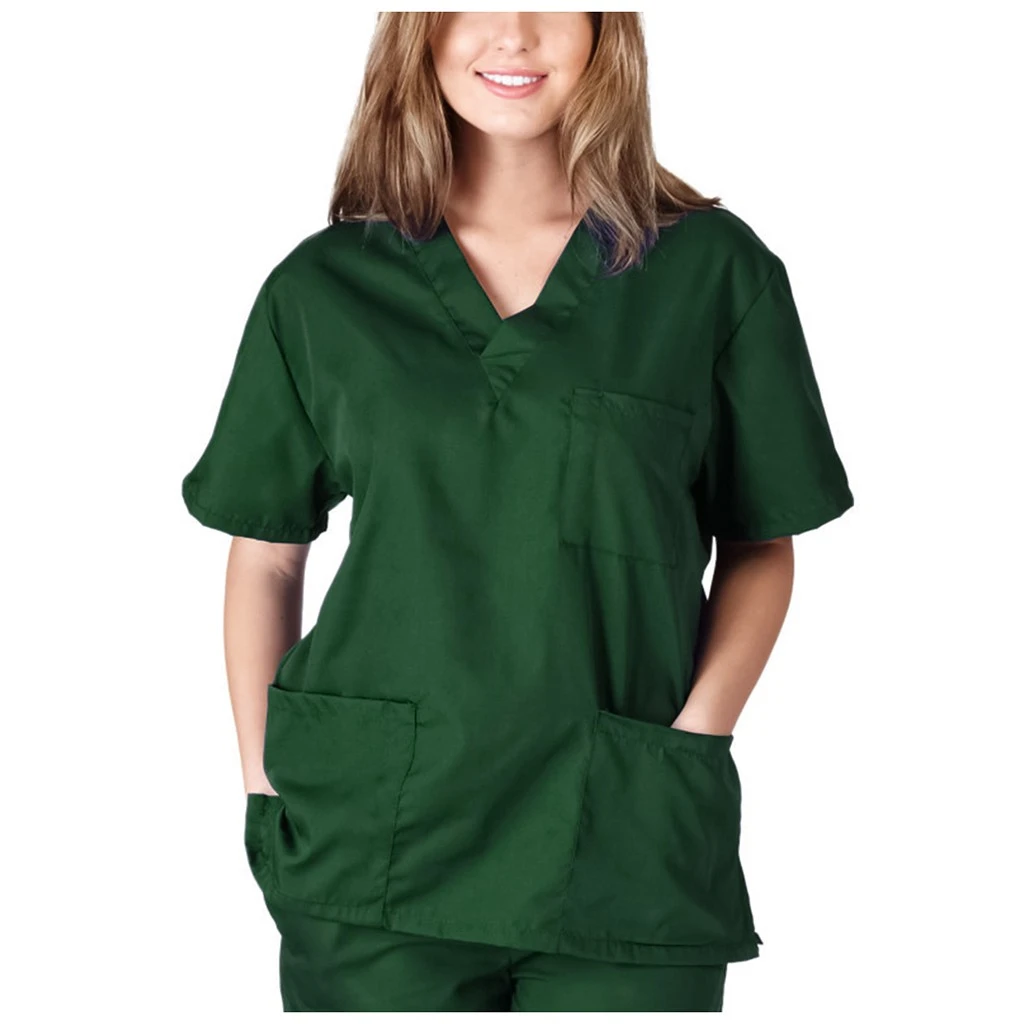 Msaikric Printed Scrubs Top Women Pattern Nurse Uniform Tops V-Neck Short Sleeve T-Shirt Casual Tunic Blouse with Pockets 