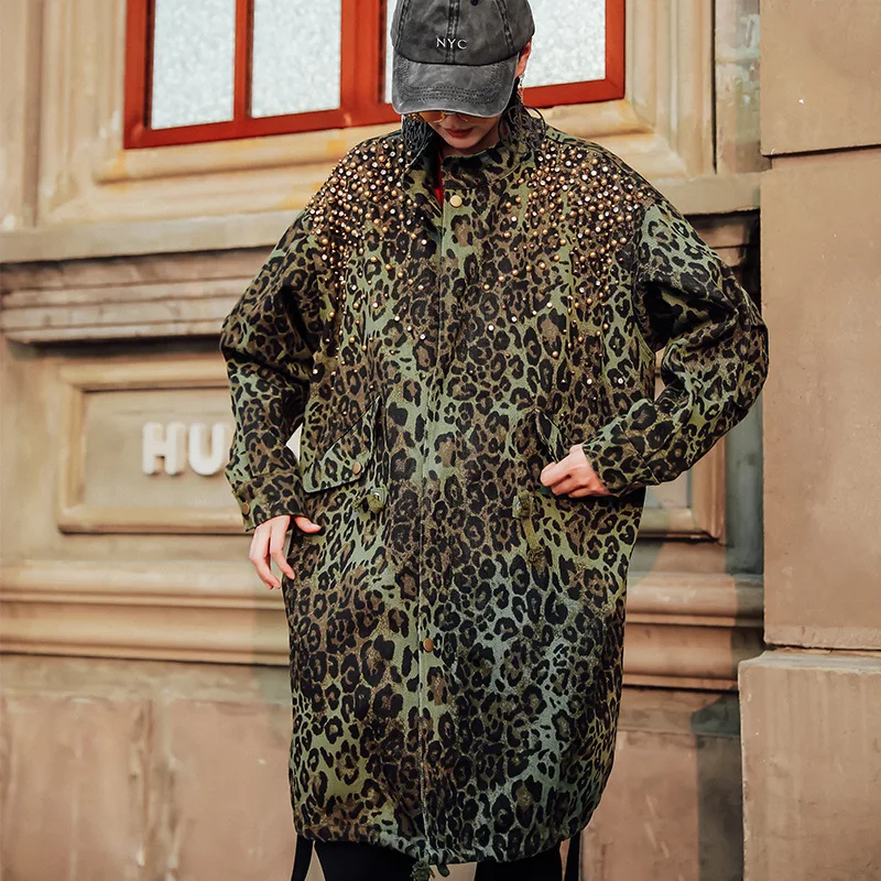 Leopard Новинка, модная женская одежда, леопардовая расцветка, утолщенные Длинные свободные женские куртки, Осень-зима, на молнии, 2 цвета, пальто - Цвет: Leopard