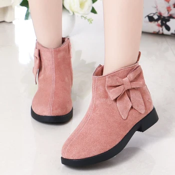 

Children Pink Bowknot Suede Leather Martin Boots For Big Girls Princess Ankle Boots Autumn Winter New 2020 6 9 8 10 12 Years old