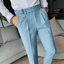 British Style Business Formal Wear Suit Pant Men Clothing Simple Slim Fit Casual Office Trousers Straight Pantalones Hombre 36