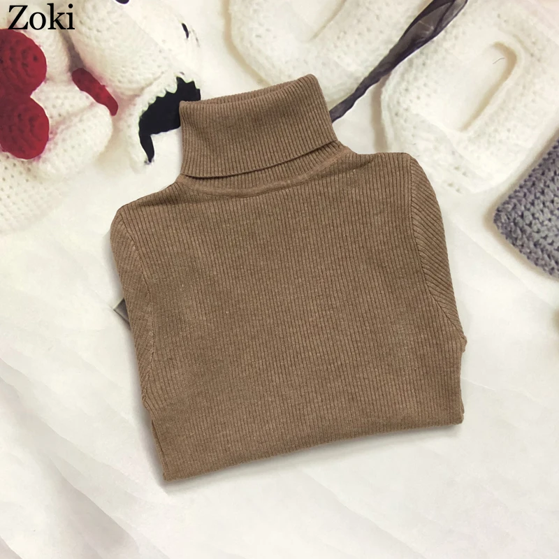 green sweater Zoki Soft Women Turtleneck Sweater Autumn Long Sleeve Elastic Female Knitted Jumper Casual Pullover Slim Winter Basic Tops 2022 pullover sweater