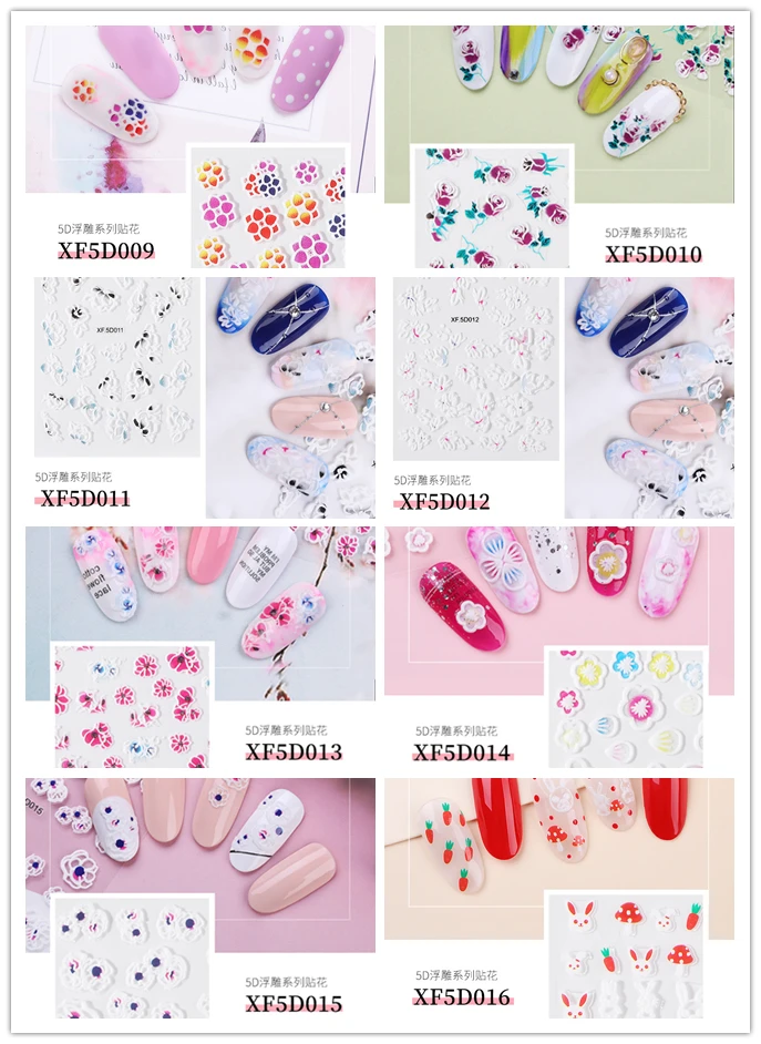 8PCS 8 шт./компл. наклейки для дизайна ногтей стерео рельефные наклейки для ногтей цветы 5D наклейки DIY Украшенные 3D маникюрные наклейки дропшиппинг - Цвет: 8PCS
