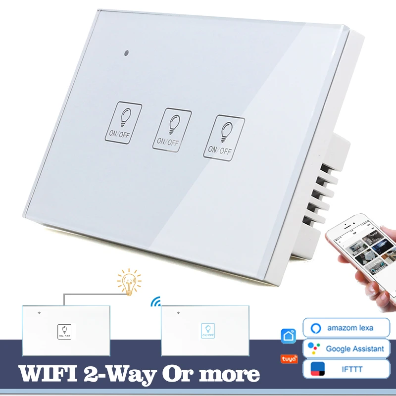 WIFI Touch Light Wall Switch White Glass Blue LED 118*72mm Universal