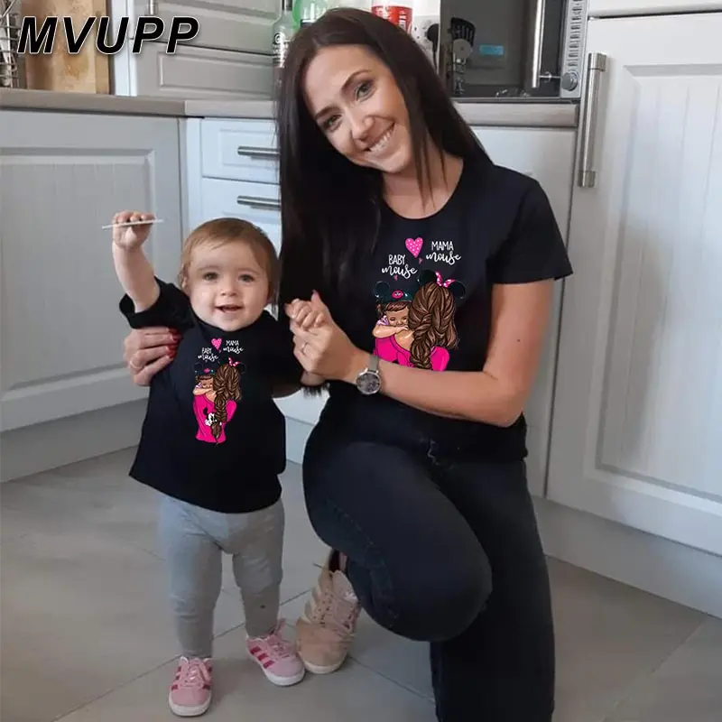 Футболка для мамы и ребенка с мышкой, семейная футболка для мамы и дочки, одежда для мамы и меня, одежда для мамы и дочки, большие маленькие сестры