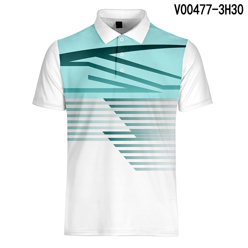 WAMNI, деловая повседневная мужская рубашка поло с отложным воротником, дышащая полосатая градиентная рубашка с коротким рукавом, свободная спортивная Рабочая Рубашка-Поло - Цвет: V00477