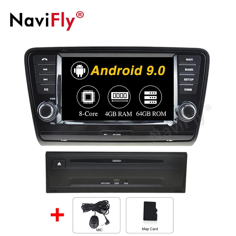 NaviFly Android 9.0 Car DVD Player for Skoda Octavia 2013-2015 With Wifi GPS Navigation Map Bluetooth RDS HD 8 Core Audio Video