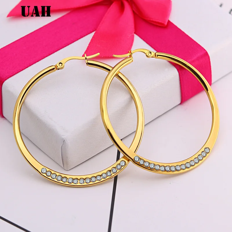 UAHCrystal круглые серьги-кольца Витой Золотой Цвет для женщин вечерние высокое качество