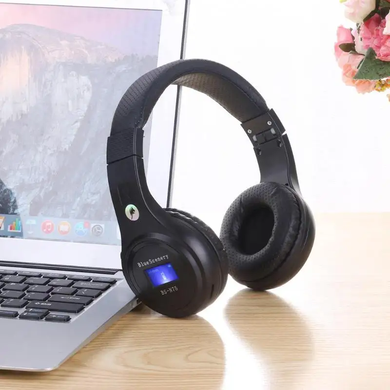 BS-N75 складные беспроводные Bluetooth наушники гарнитура с ЖК-дисплеем синий FM TF слот для карт Поддержка 32 Гб MP3 автомобиля электронный