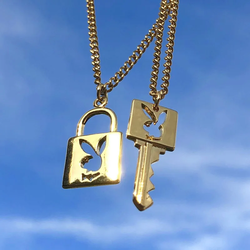 gold set Ins, хит, чокер с замком кролика, ожерелье для женщин, ожерелье с подвеской, Harajuku, готическое, для девушек, унисекс, влюбленных, пара, кролик, ожерелье, Mujer - Окраска металла: gold set
